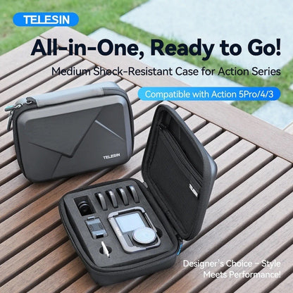 TELESIN Shockproof Medium Storage Case for DJI Action 6 5 Pro 4 3 Compression Resistant Camera Carrying Bag