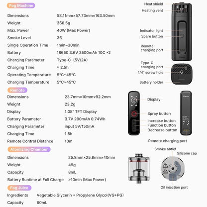 Ulanzi FM01 FILMOG Ace Portable Fog Machine 40W Wireless Remote Control Mini Smoke Machine for Photography Wedding