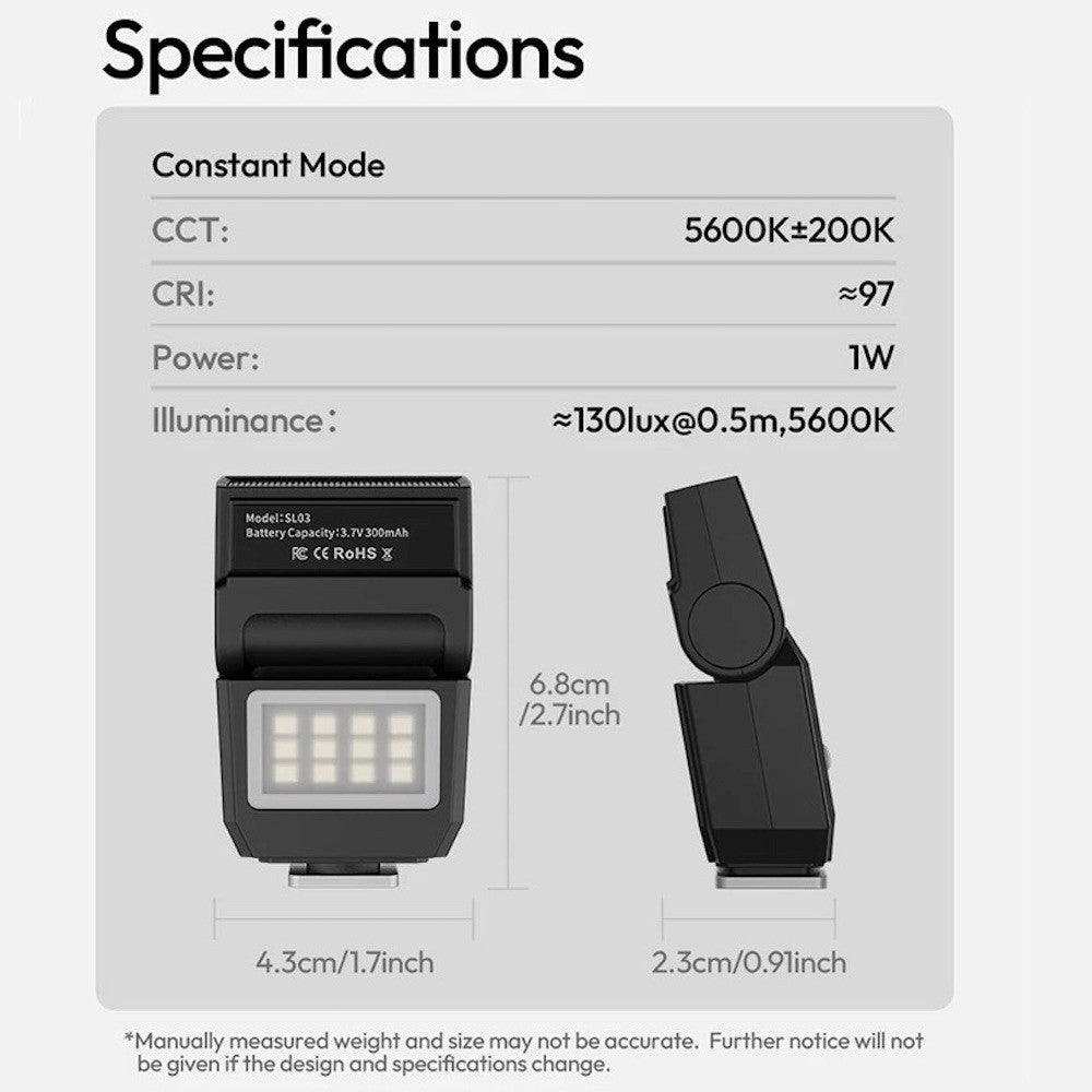 Ulanzi SL03 Spark Lite Speed Flash LED Video FIll Light Bounce Flash for DSLR Mirrorless Compact Camera