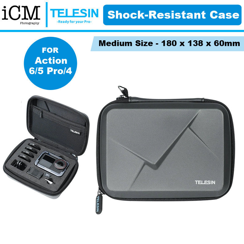 TELESIN Shockproof Medium Storage Case for DJI Action 6 5 Pro 4 3 Compression Resistant Camera Carrying Bag