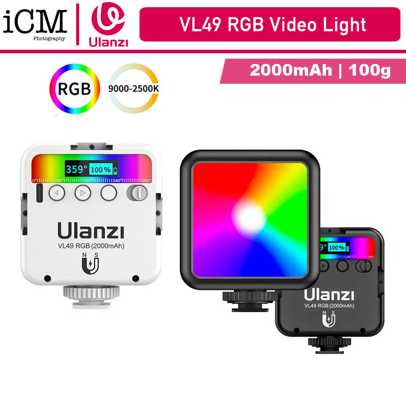 Ulanzi VL49 Mini RGB Light Rechargeable LED Video Light 360 Color Vlog Streaming Camera