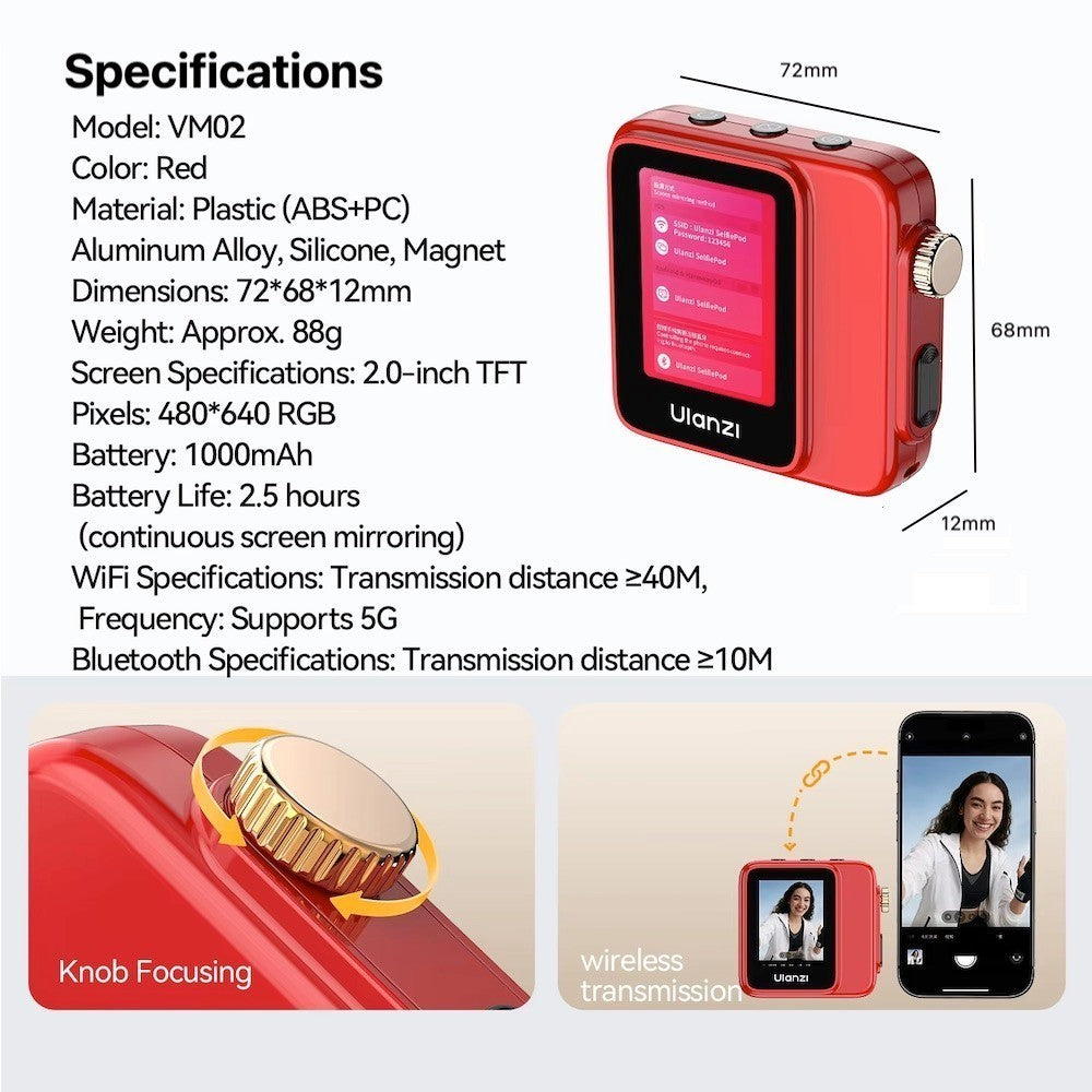 Ulanzi VM02 Wireless Magnetic Phone Camera Selfie Monitor Mirror Screen