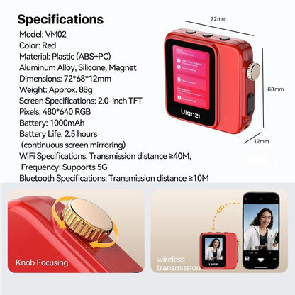 Ulanzi VM02 Wireless Magnetic Phone Camera Selfie Monitor Mirror Screen