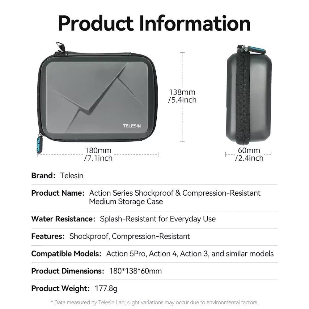 TELESIN Shockproof Medium Storage Case for DJI Action 6 5 Pro 4 3 Compression Resistant Camera Carrying Bag
