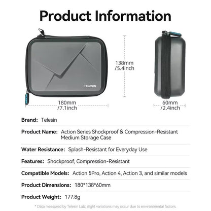 TELESIN Shockproof Medium Storage Case for DJI Action 6 5 Pro 4 3 Compression Resistant Camera Carrying Bag
