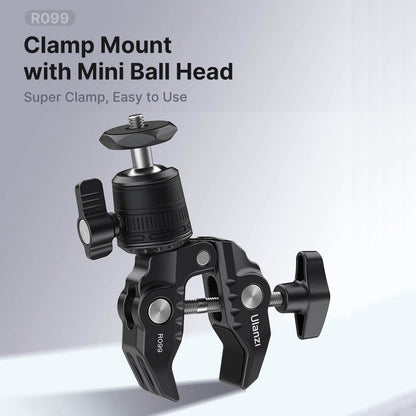 ULANZI R099 Super Clamp 360 Ball Head Handlebar Motorcycle Bicycle Bike Mount for DSLR GoPro Insta360 DJI Action Camera