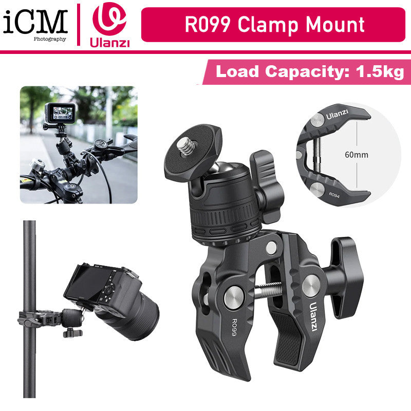 ULANZI R099 Super Clamp 360 Ball Head Handlebar Motorcycle Bicycle Bike Mount for DSLR GoPro Insta360 DJI Action Camera
