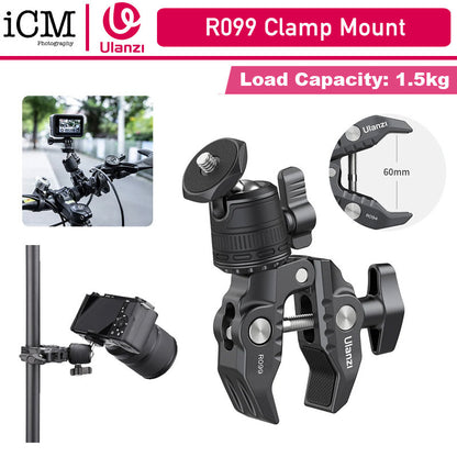 ULANZI R099 Super Clamp 360 Ball Head Handlebar Motorcycle Bicycle Bike Mount for DSLR GoPro Insta360 DJI Action Camera