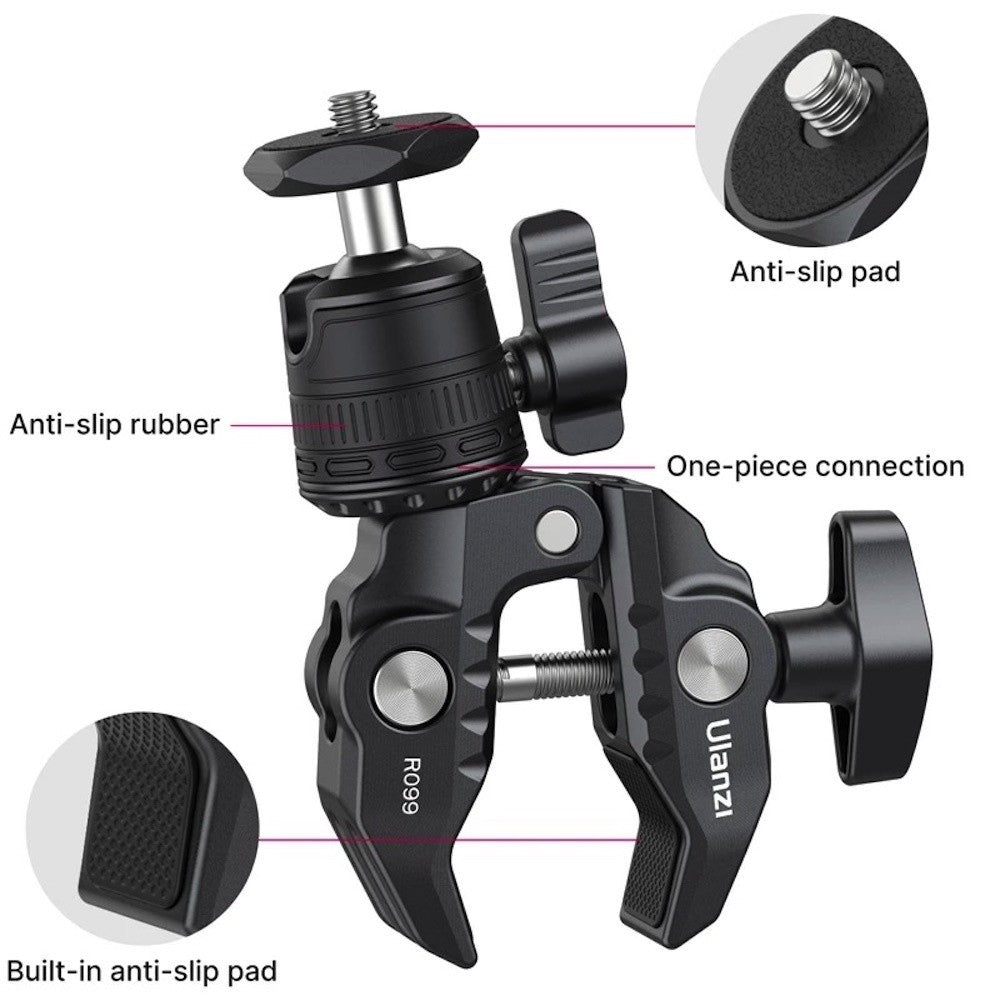 ULANZI R099 Super Clamp 360 Ball Head Handlebar Motorcycle Bicycle Bike Mount for DSLR GoPro Insta360 DJI Action Camera