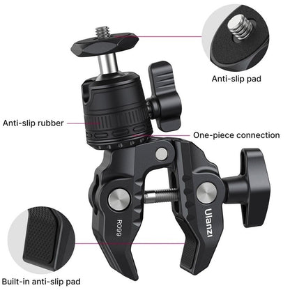 ULANZI R099 Super Clamp 360 Ball Head Handlebar Motorcycle Bicycle Bike Mount for DSLR GoPro Insta360 DJI Action Camera
