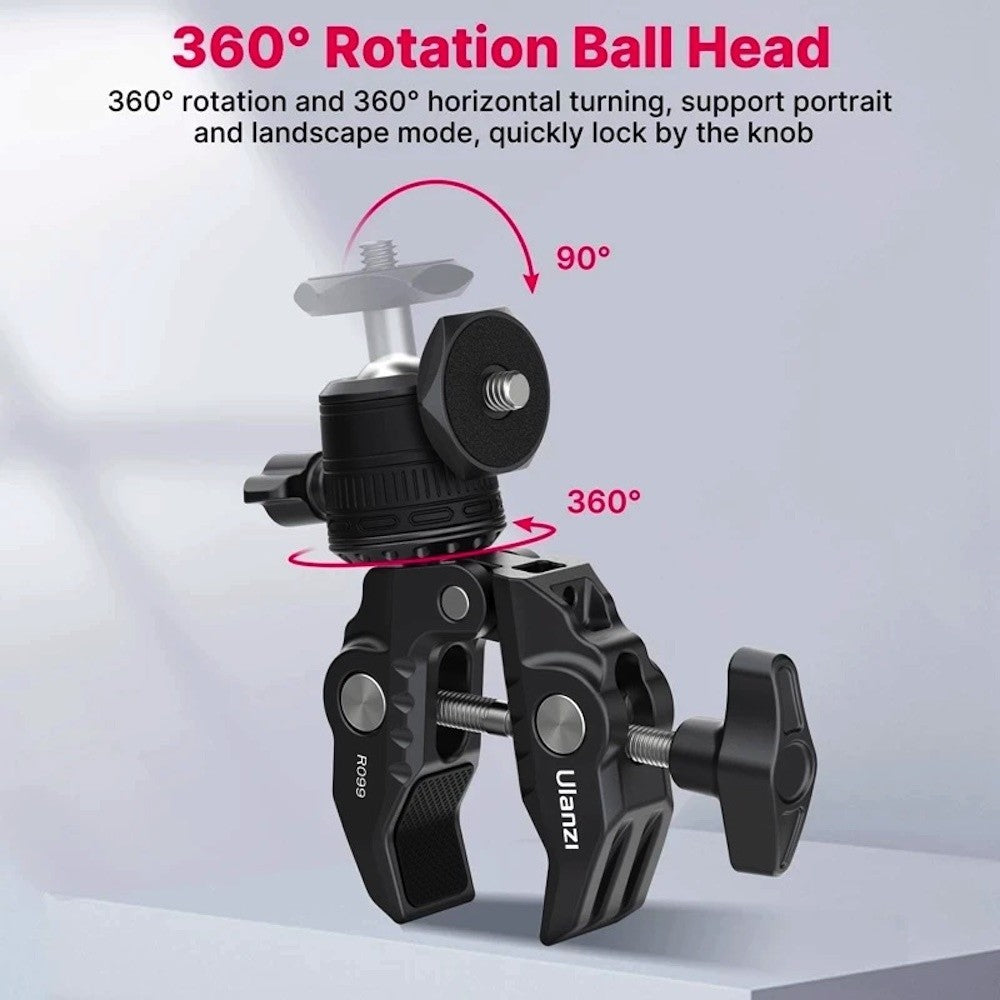 ULANZI R099 Super Clamp 360 Ball Head Handlebar Motorcycle Bicycle Bike Mount for DSLR GoPro Insta360 DJI Action Camera