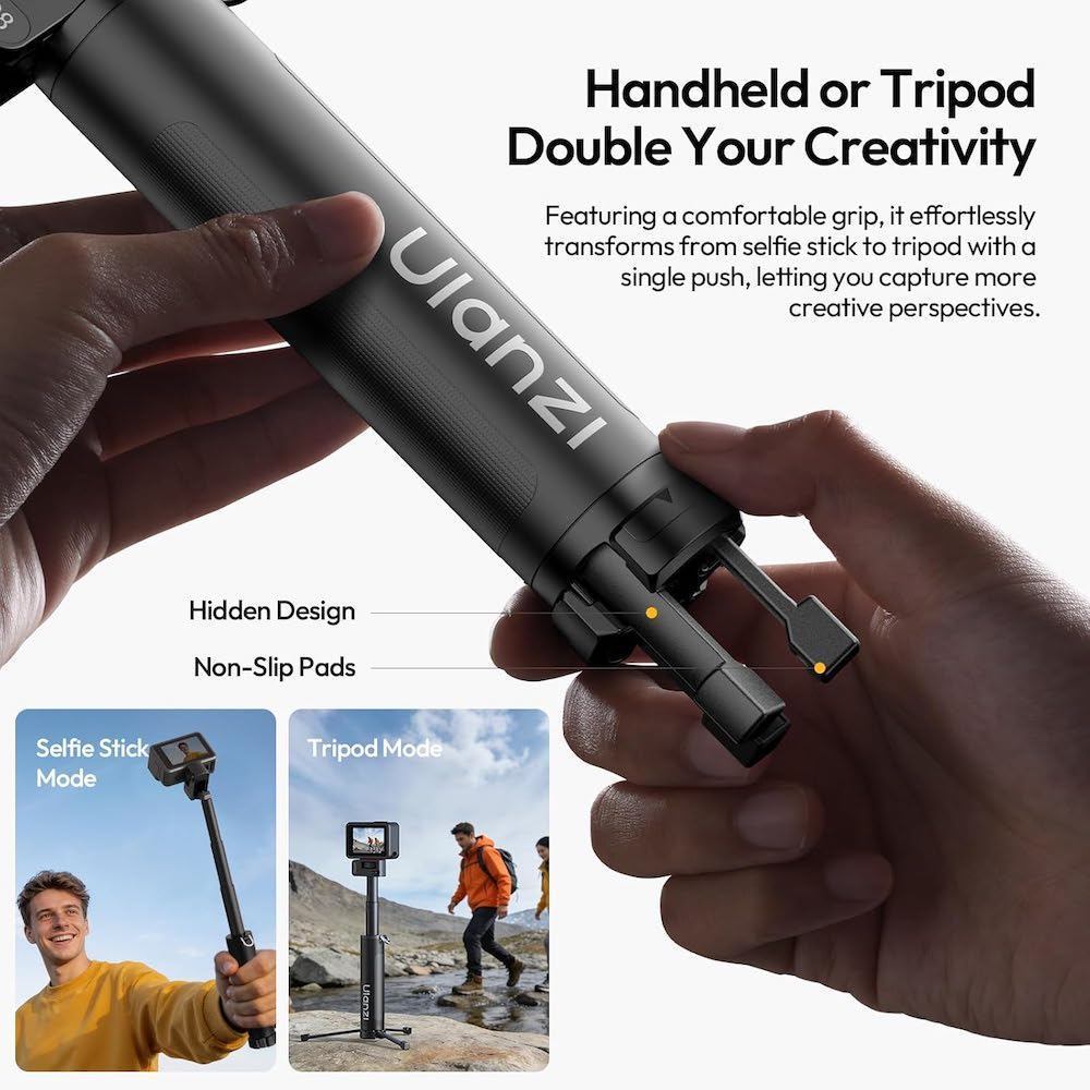 Ulanzi MT98 Action Camera Foldable Flip Tripod Selfie Stick for Insta360 X4/X5