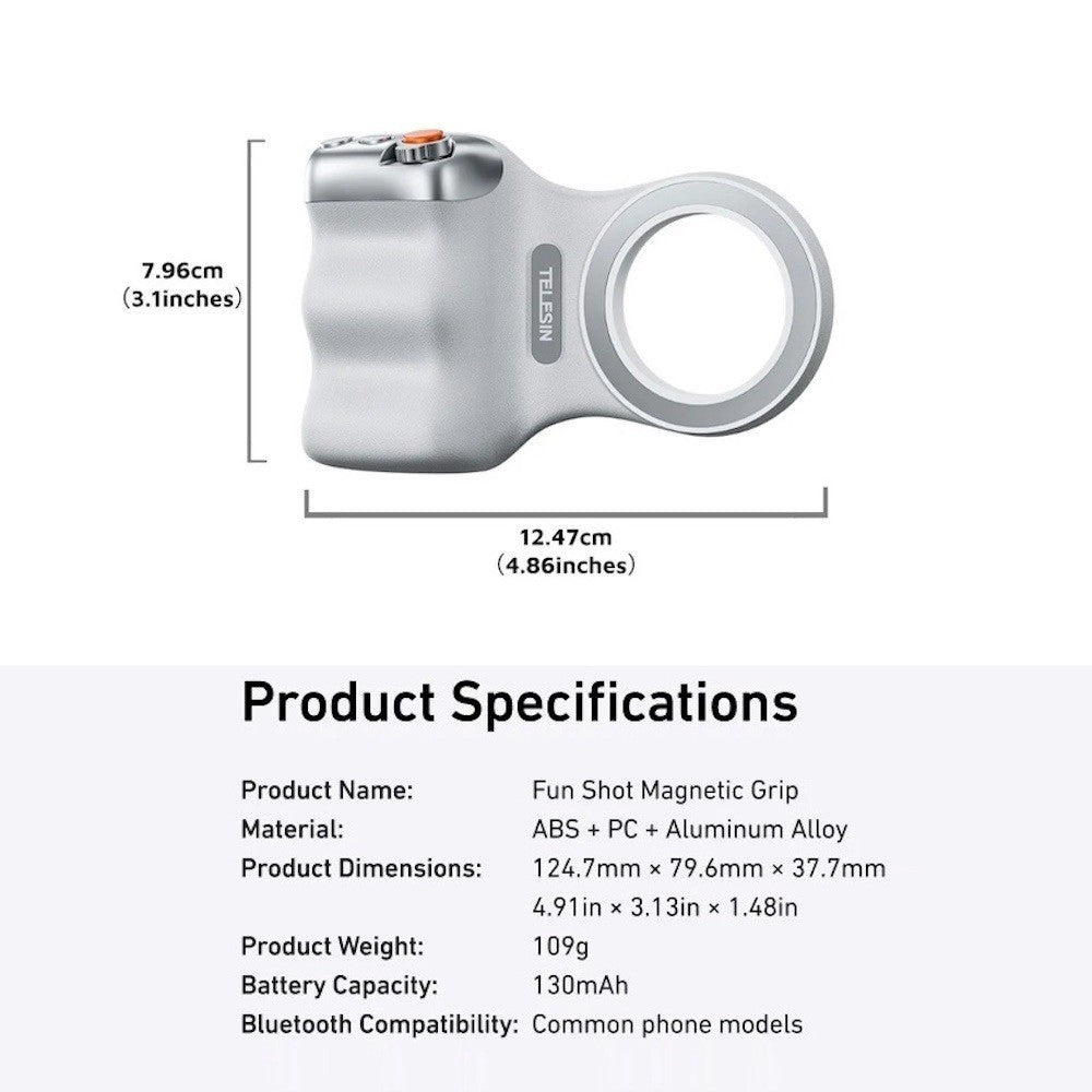 TELESIN Fun Shot MagSafe Magnetic Phone Grip 2 with Bluetooth Remote Shutter Holder