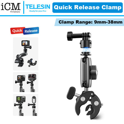 TELESIN Crab-Style Handle Bar Clamp with Quick Release Action Camera Mount