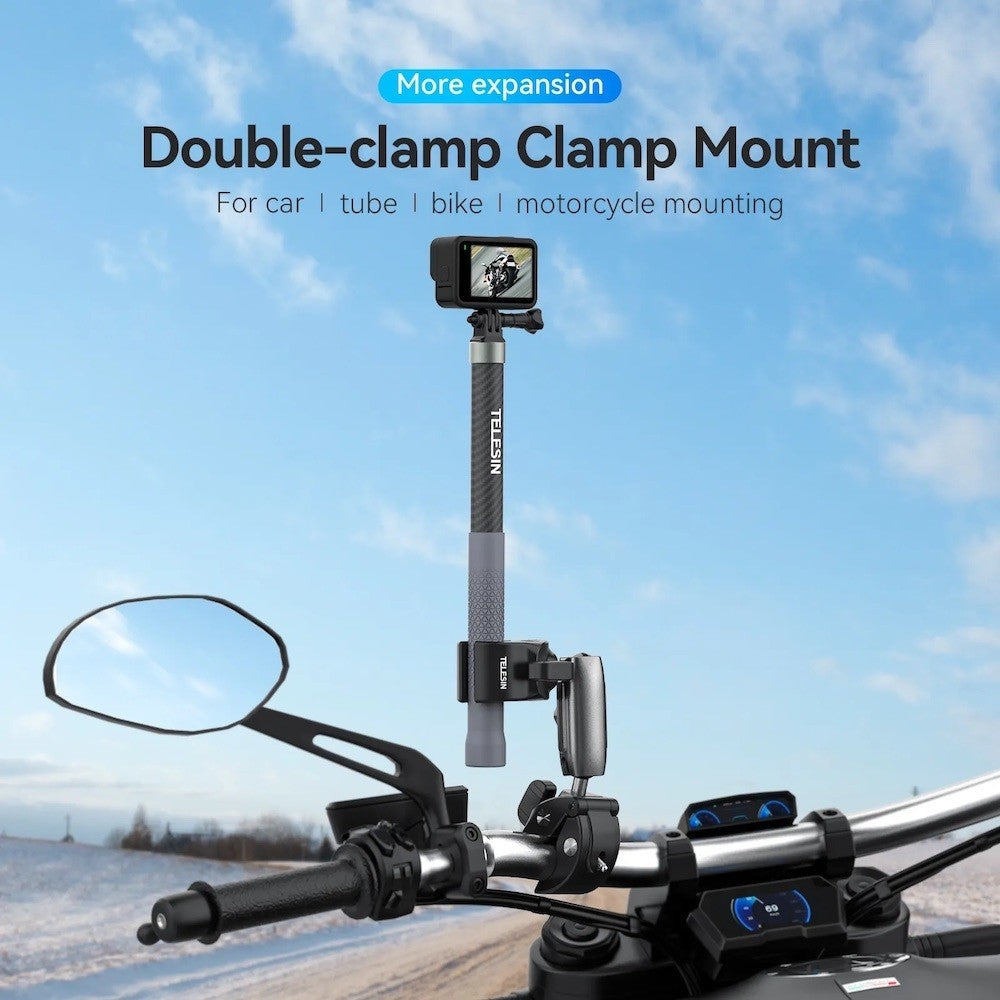 TELESIN Dual-Head Double Crab Handlebar Stick Clamp for Action Camera  Bike Motorcycle Pipe Clamp