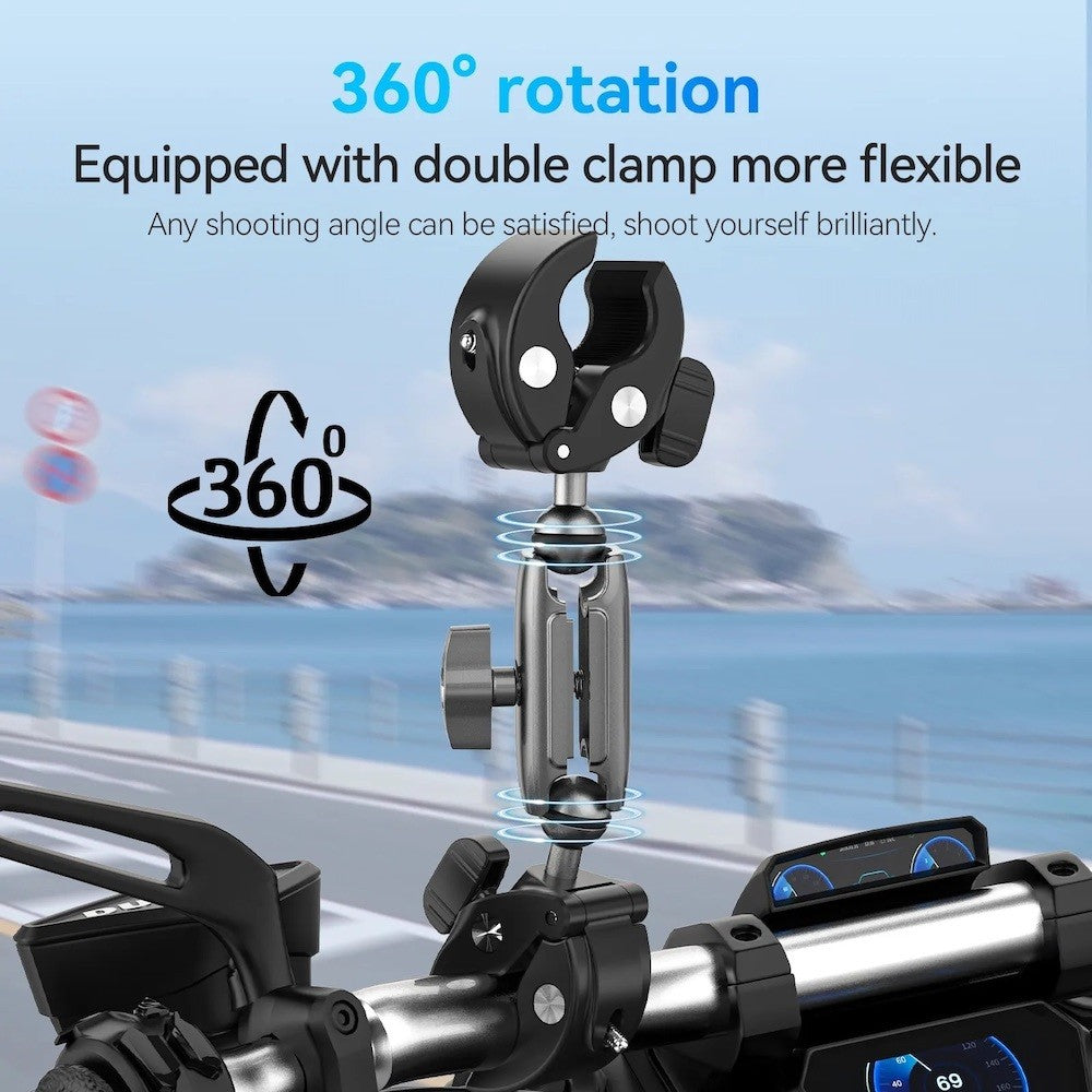 TELESIN Dual-Head Double Crab Handlebar Stick Clamp for Action Camera  Bike Motorcycle Pipe Clamp