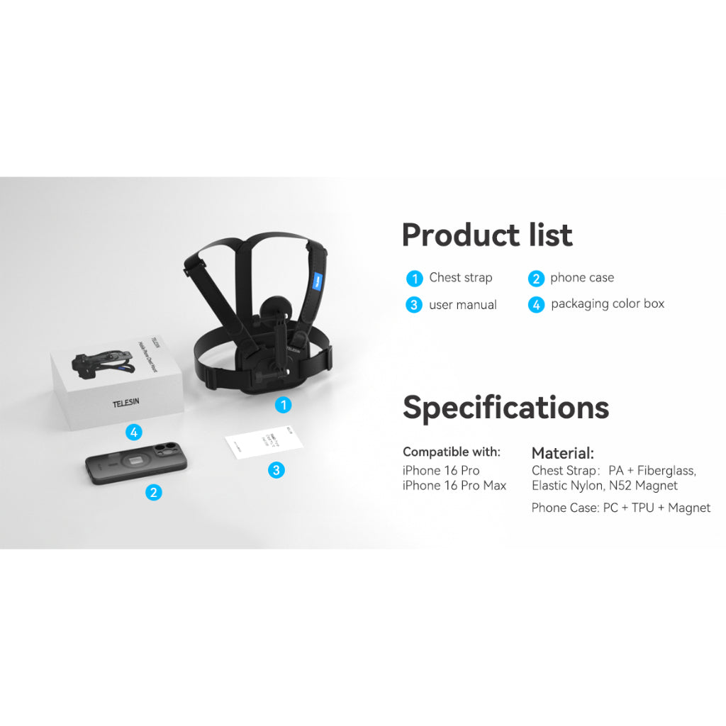 Telesin ip16 sports Chest Mount Harness strap for iPhone 16 pro/pro