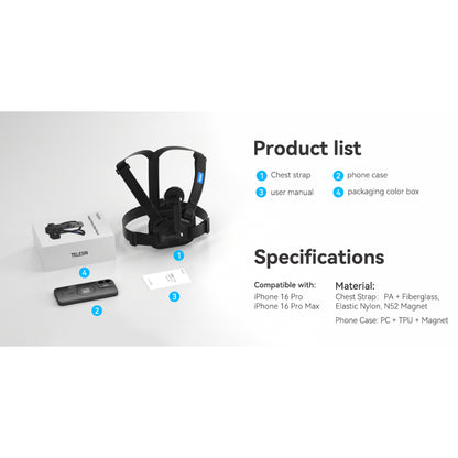 Telesin ip16 sports Chest Mount Harness strap for iPhone 16 pro/pro