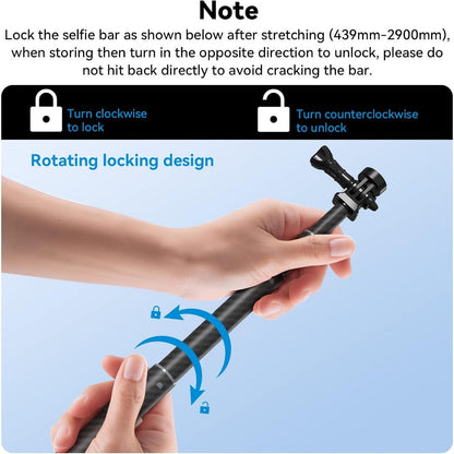 TELESIN G3 300cm 3m Invisible Selfie Stick Pole Carbon Fiber Lightweight Extension Monopod