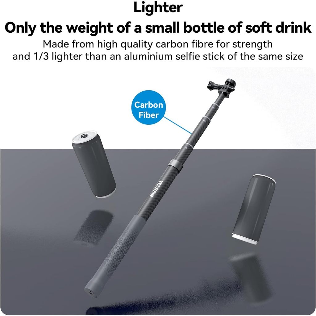 TELESIN G3 300cm 3m Invisible Selfie Stick Pole Carbon Fiber Lightweight Extension Monopod