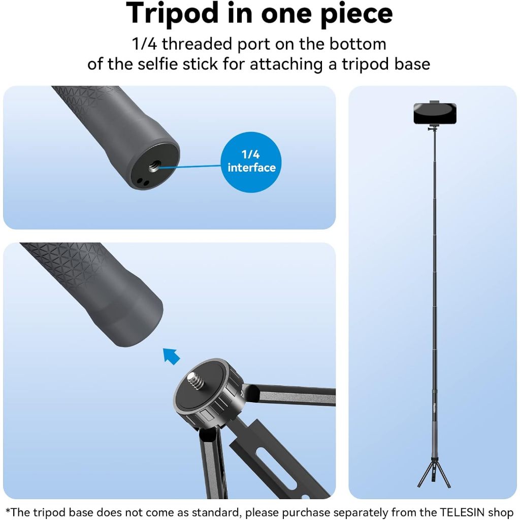 TELESIN G3 300cm 3m Invisible Selfie Stick Pole Carbon Fiber Lightweight Extension Monopod