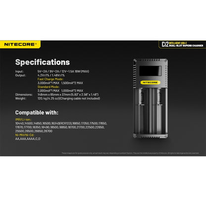 Nitecore Ci2 Intelligent USB-C Dual Slot Battery Charger (USB-C 3A 18W)