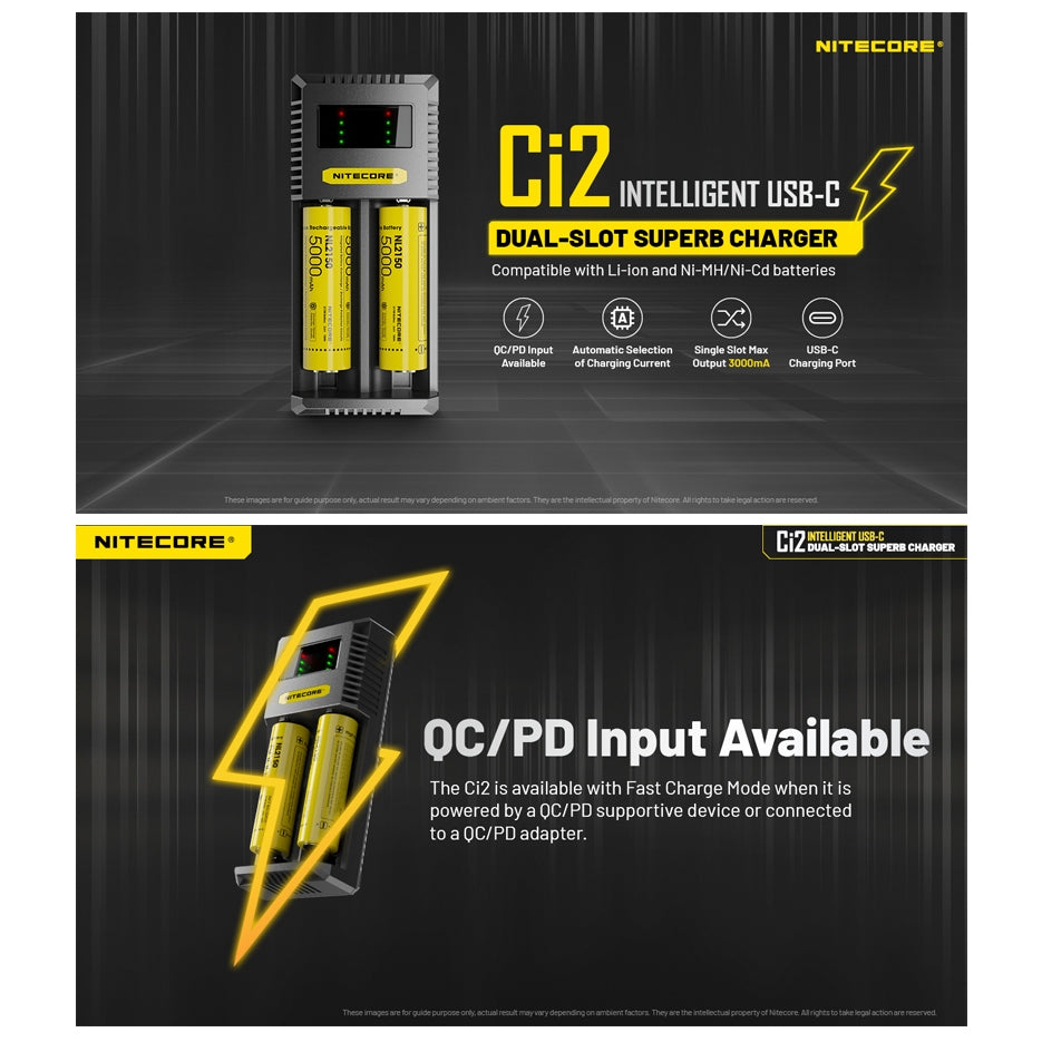 Nitecore Ci2 Intelligent USB-C Dual Slot Battery Charger (USB-C 3A 18W)