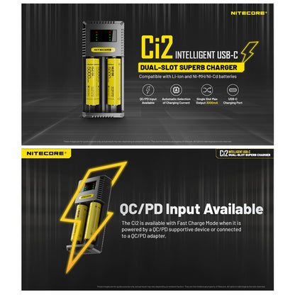Nitecore Ci2 Intelligent USB-C Dual Slot Battery Charger (USB-C 3A 18W)