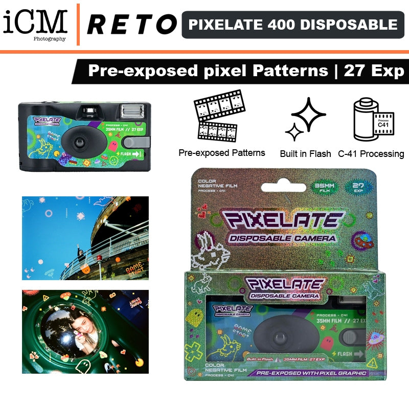 Retocolor Pixelate 400 35mm Disposable Film Camera 27EXP ISO400 Pre exposed Pixel pattern