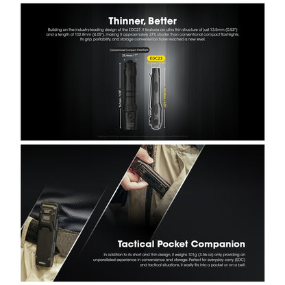 Nitecore EDC23 EDC Tactical Flashlight 2500 Lumen USB-C Rechargeable Fast Charging Digital OLED Display