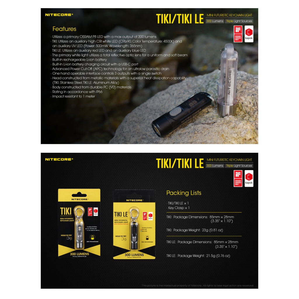 Nitecore TIKI / TIKI LE 300 Lumens USB-C Rechargeable Keychain Flashlight