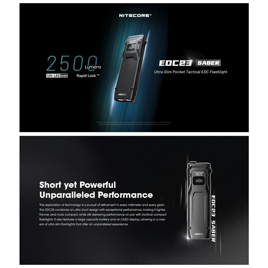 Nitecore EDC23 EDC Tactical Flashlight 2500 Lumen USB-C Rechargeable Fast Charging Digital OLED Display
