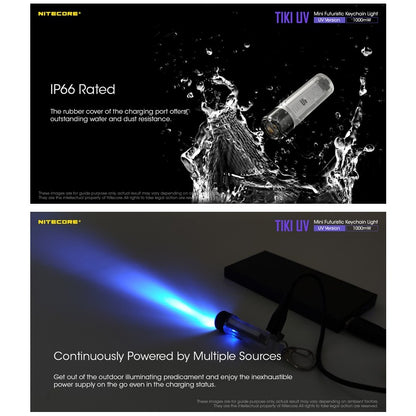 Niecore TIKI UV keychain led flashlight USB Rechargable (365nm UV) - 1000mW
