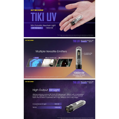 Niecore TIKI UV keychain led flashlight USB Rechargable (365nm UV) - 1000mW