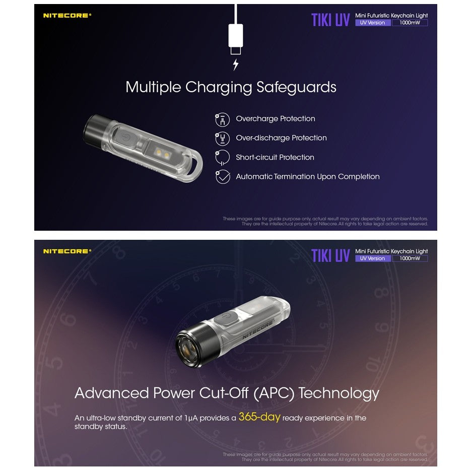 Niecore TIKI UV keychain led flashlight USB Rechargable (365nm UV) - 1000mW