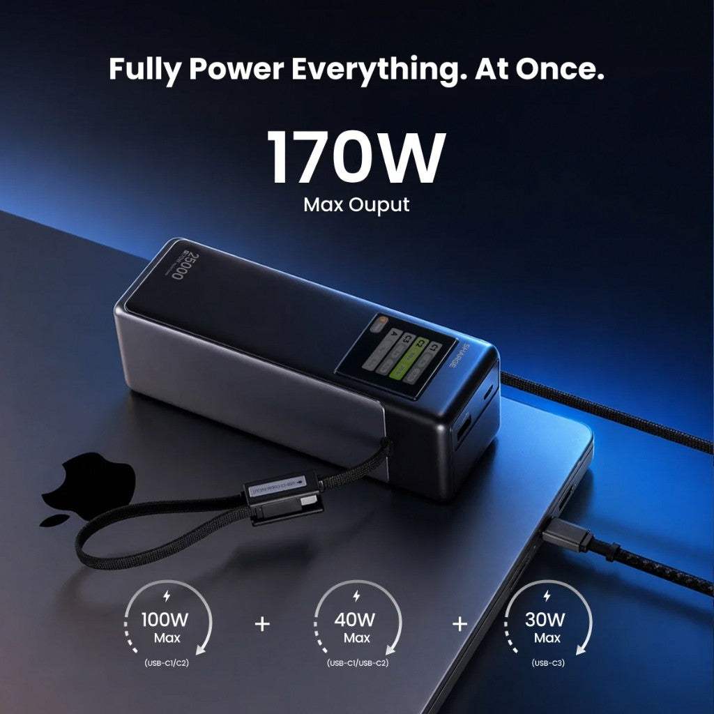 SHARGE HyperTower 170W Laptop Power Bank 25000mAh Built in Cable