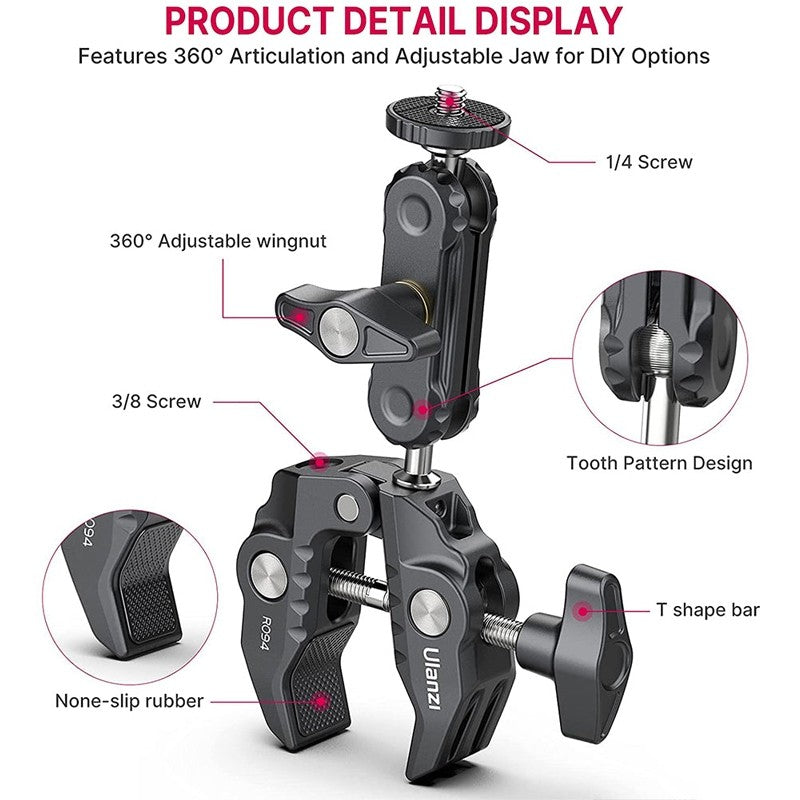 ULANZI R094 Multi-Functional Super Clamp Magic Arm Bicycle Bike Handle Bar Mount