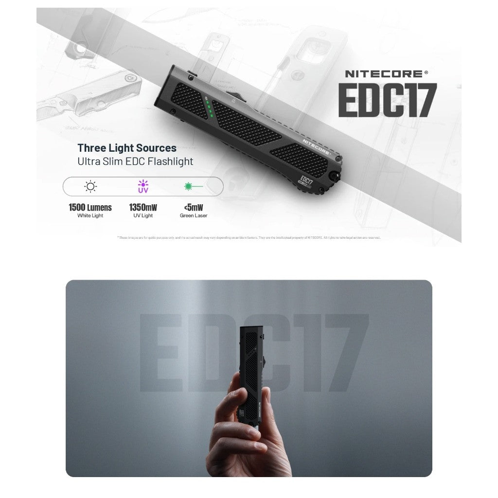 Nitecore EDC17 1500 Lumens EDC Flashlight 3-in-1 with White Light UV Green Laser