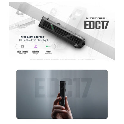 Nitecore EDC17 1500 Lumens EDC Flashlight 3-in-1 with White Light UV Green Laser