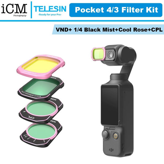TELESIN DJI OSMO Pocket 4 Pocket 3 Magnetic Filter Kit VND + 1/4 Black Mist + Cool Rose + CPL