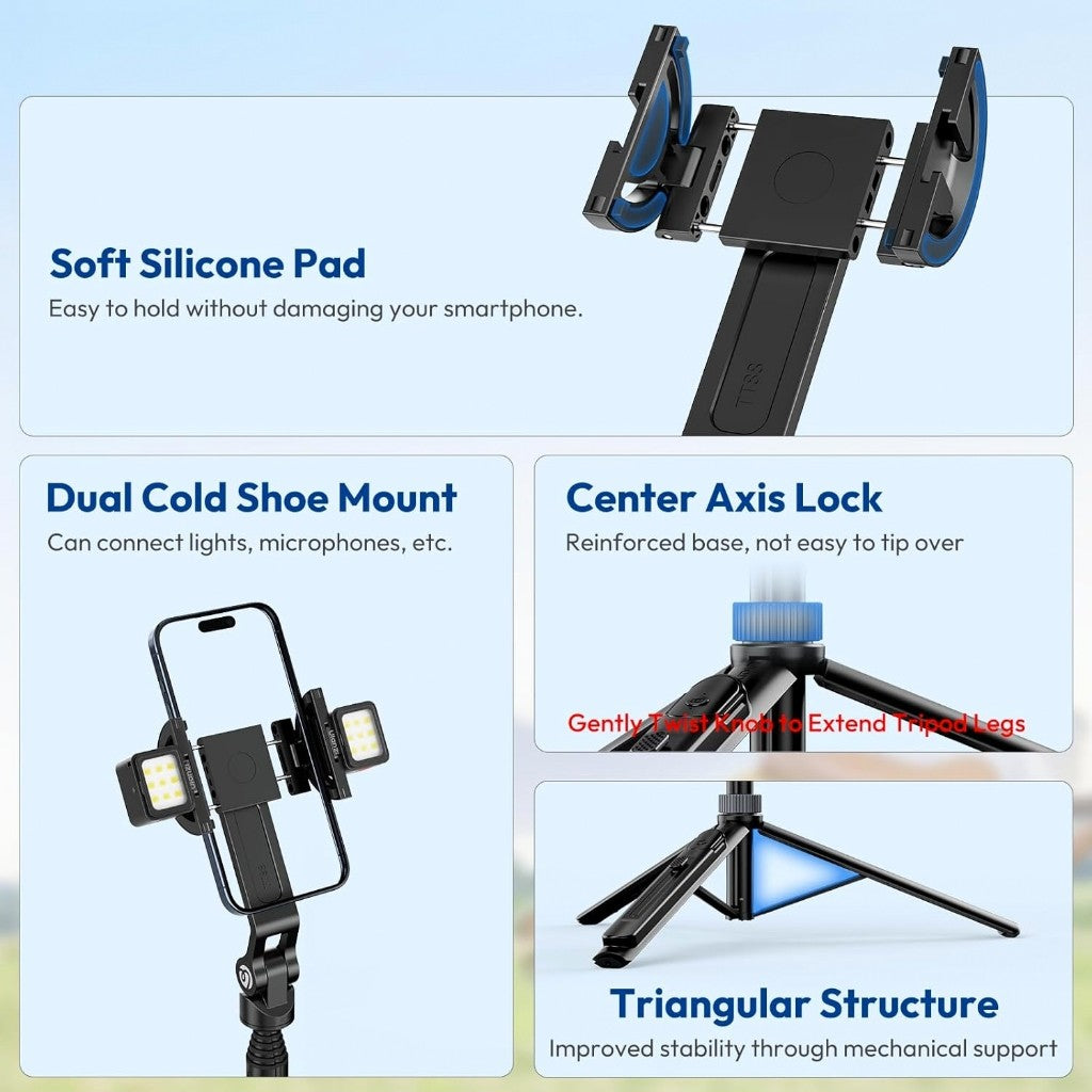 Ulanzi TT88 MagSafe Magnetic  Overhead Selfie Stick Tripod 1.44M Dual Cold Shoe