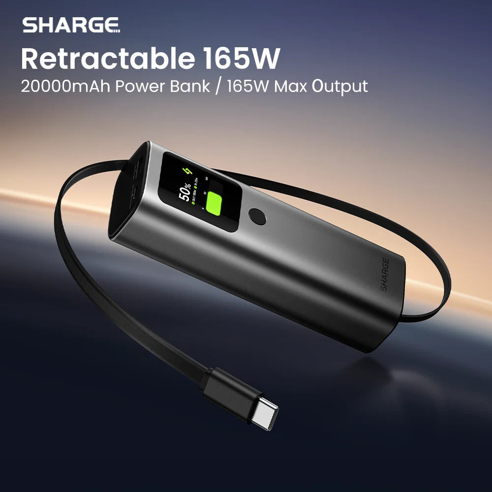 Sharge Retractable 165 Laptop Power Bank 20000mAh 165W Built in Cable