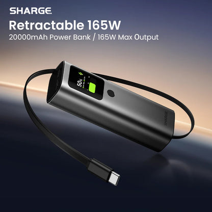 Sharge Retractable 165 Laptop Power Bank 20000mAh 165W Built in Cable