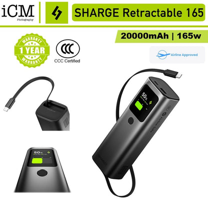 Sharge Retractable 165 Laptop Power Bank 20000mAh 165W Built in Cable