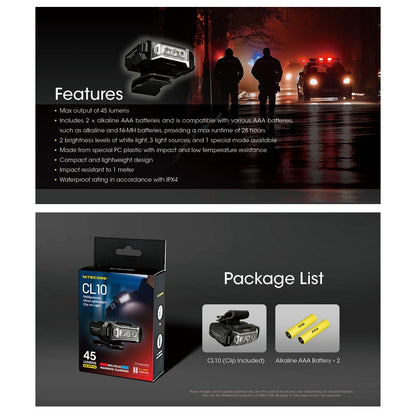 Nitecore CL10 Clip-ON Light CL10 Multipurpose Ultra Lightweight Clip-on Light
