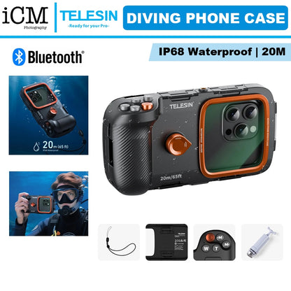 TELESIN Underwater Snorkeling 20m Diving Phone Waterproof Case Universal Underwater Diving Housing
