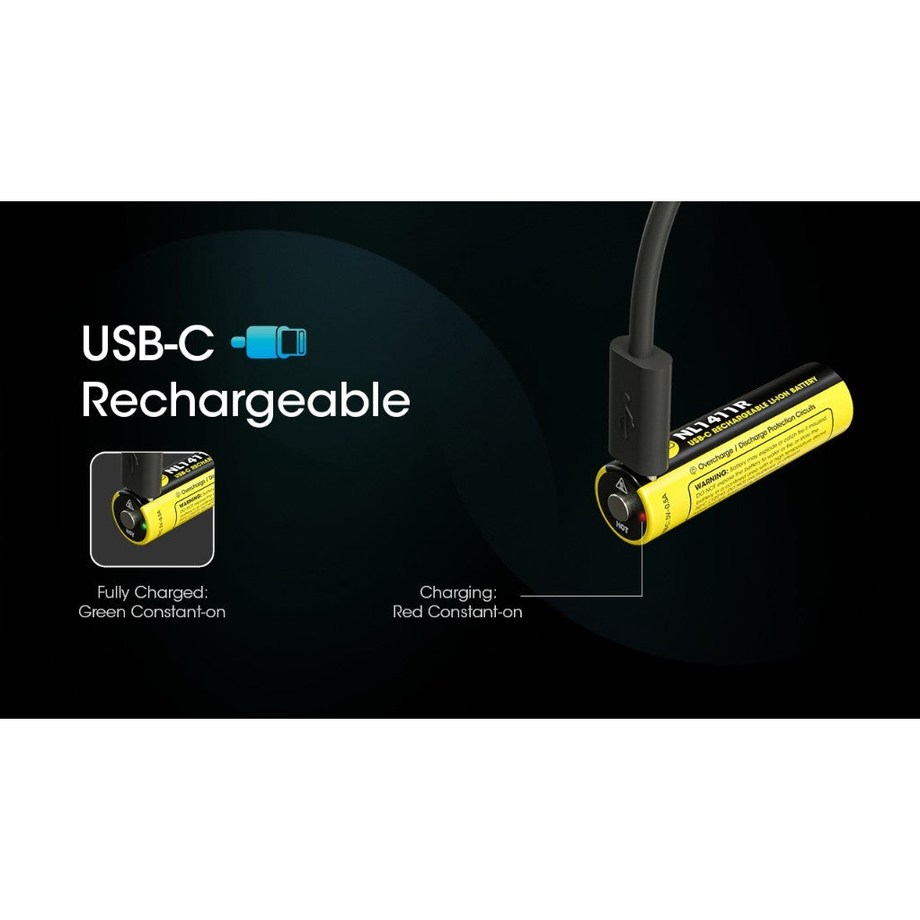 Nitecore NL1411R 1100mAh USB-C Rechargeable 14500 Battery MT1A Pro