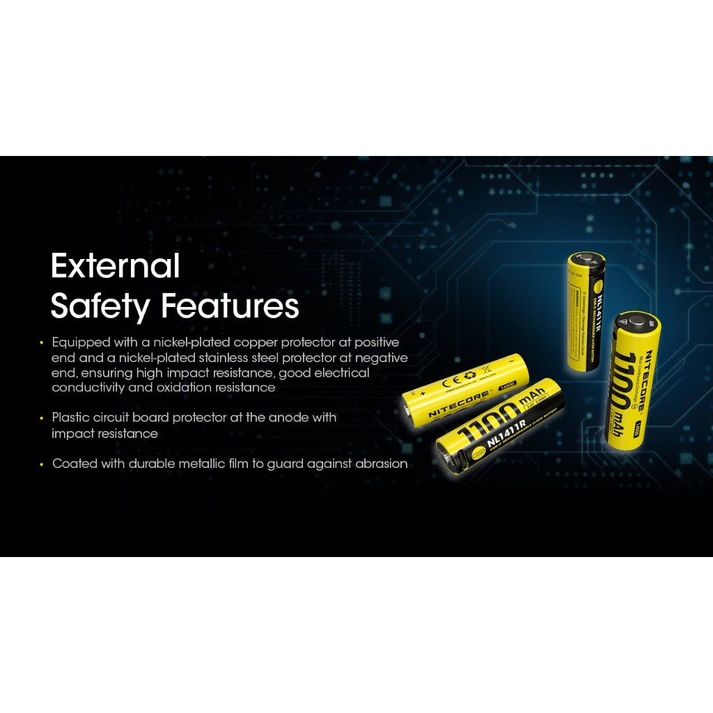 Nitecore NL1411R 1100mAh USB-C Rechargeable 14500 Battery MT1A Pro