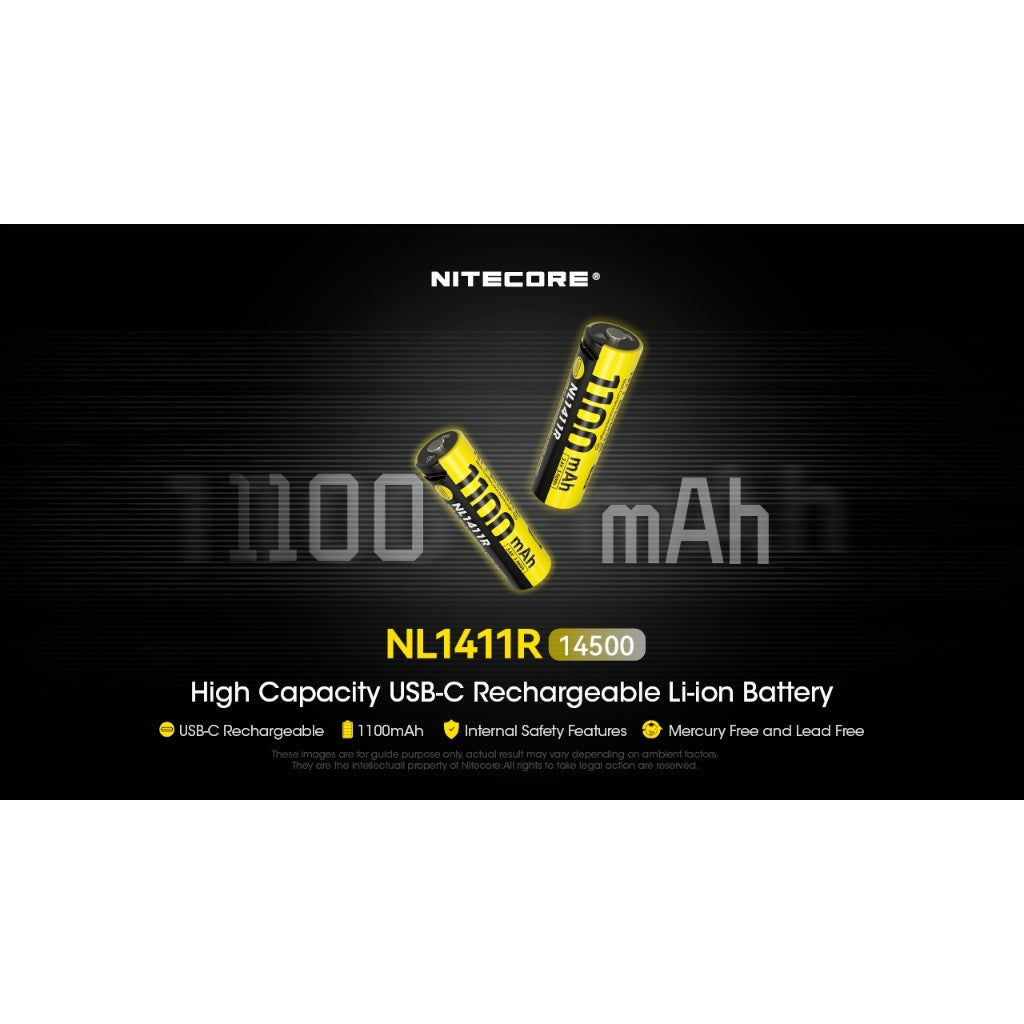 Nitecore NL1411R 1100mAh USB-C Rechargeable 14500 Battery MT1A Pro