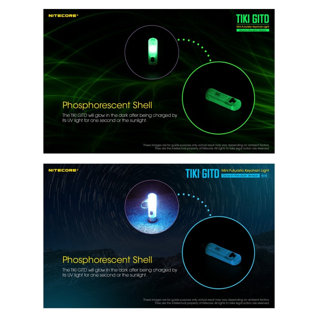 Nitecore TIKI GITD Blue Green USB Rechargeable keychain led flashlight